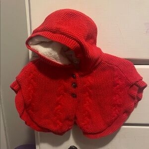 Baby Girl Red Knit Hooded Poncho Sweater – 3M – Sherpa Lined